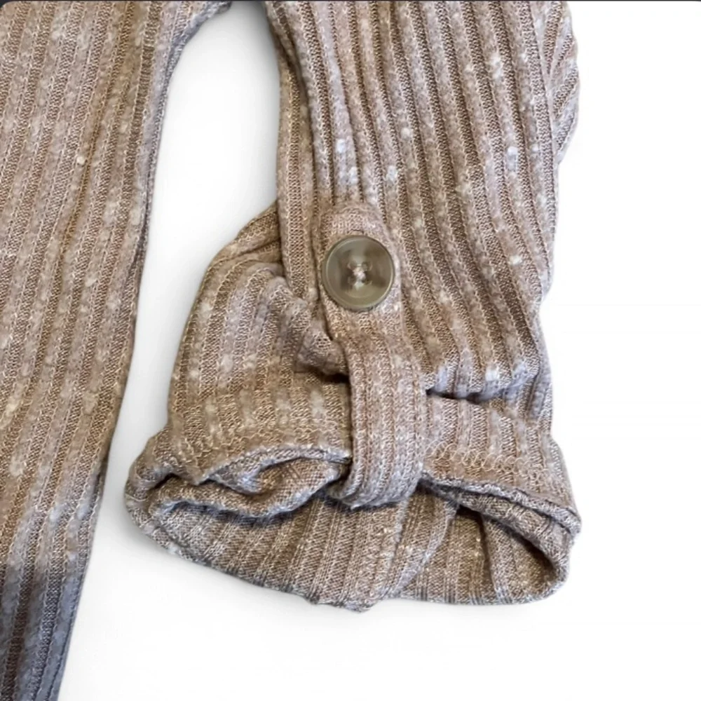 No Boundaries Tan Knit Sweater Buttonup Roll Sleeve Cardigan Lightweight - Picture 2 of 4